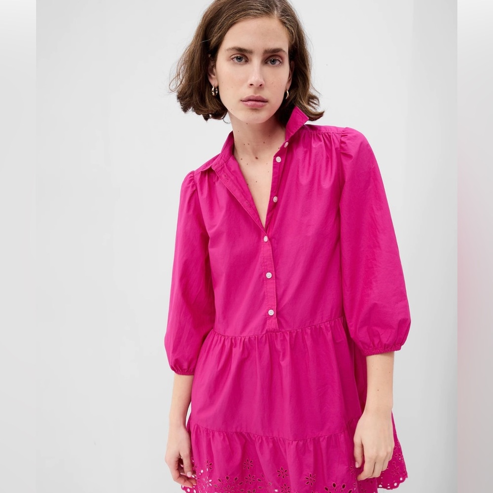 GAP - Puff Sleeve Shirtdress (Viva Magenta Pink)